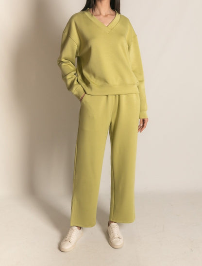 LEMON GRASS PCILL BUTTER MODAL SIDE SLIT WIDE LEG PANTS