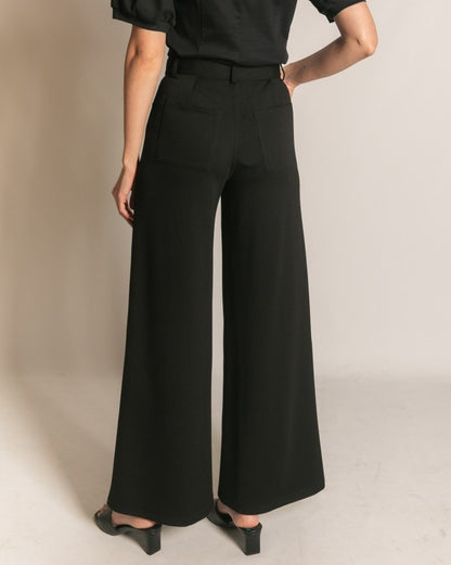 BLACK PCILL BUTTER MODAL PLEATED WIDE LEG TROUSERS