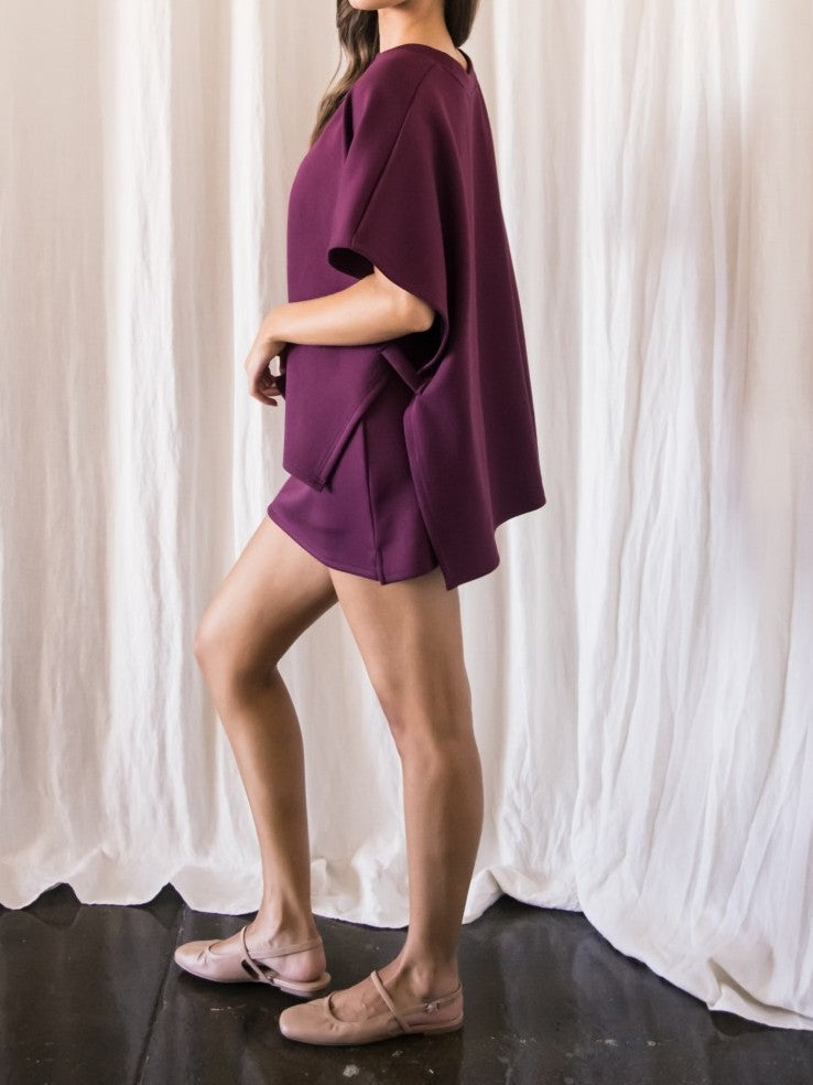 PORT WINE PCILL BUTTER MODAL SIDE SLIT CAPE TOP
