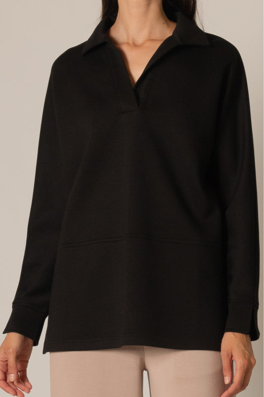 BLACK PCILL COLLARED LONG SLEEVE TOP