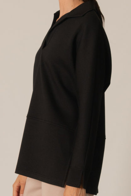 BLACK PCILL COLLARED LONG SLEEVE TOP