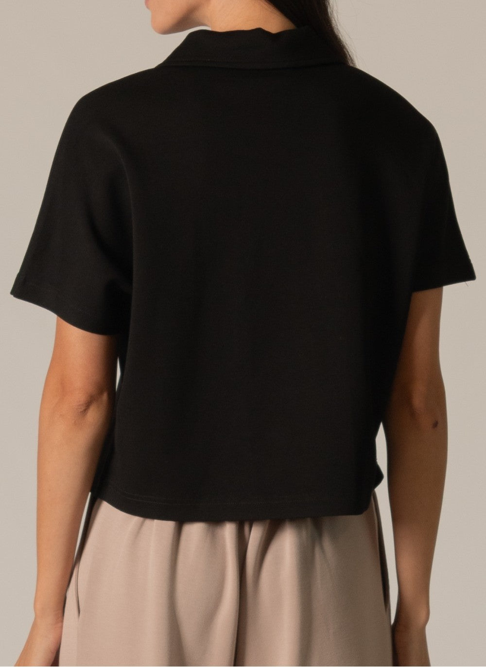 BLACK PCILL BUTTER MODAL QUARTER ZIP SHORT SLEEVE TOP