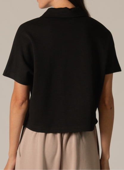 BLACK PCILL BUTTER MODAL QUARTER ZIP SHORT SLEEVE TOP