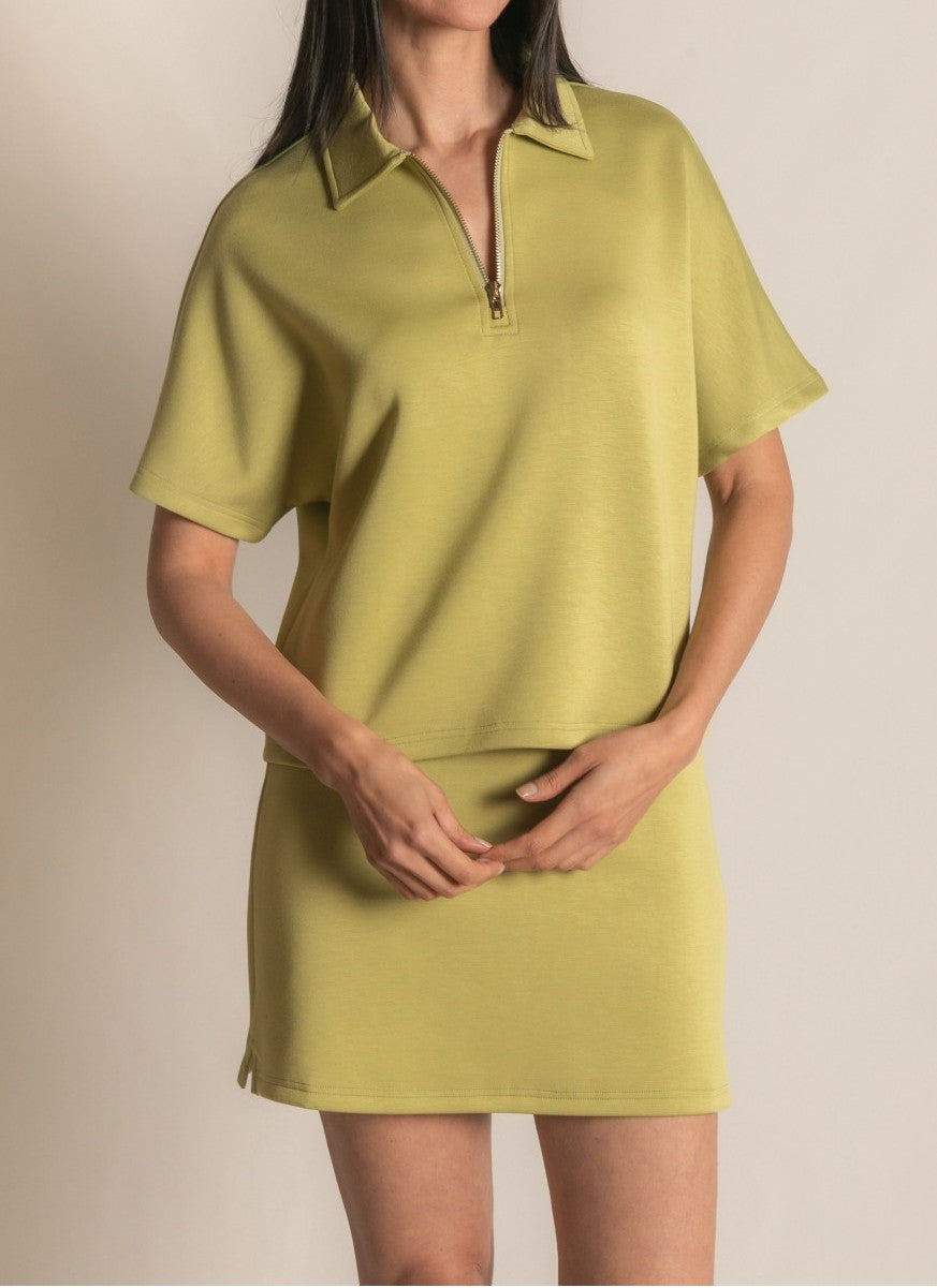 LEMON GRASS PCILL BUTTER MODAL QUARTER ZIP SHORT SLEEVE TOP