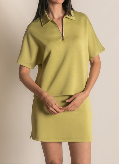 LEMON GRASS PCILL BUTTER MODAL QUARTER ZIP SHORT SLEEVE TOP
