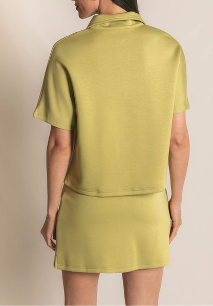 LEMON GRASS PCILL BUTTER MODAL QUARTER ZIP SHORT SLEEVE TOP
