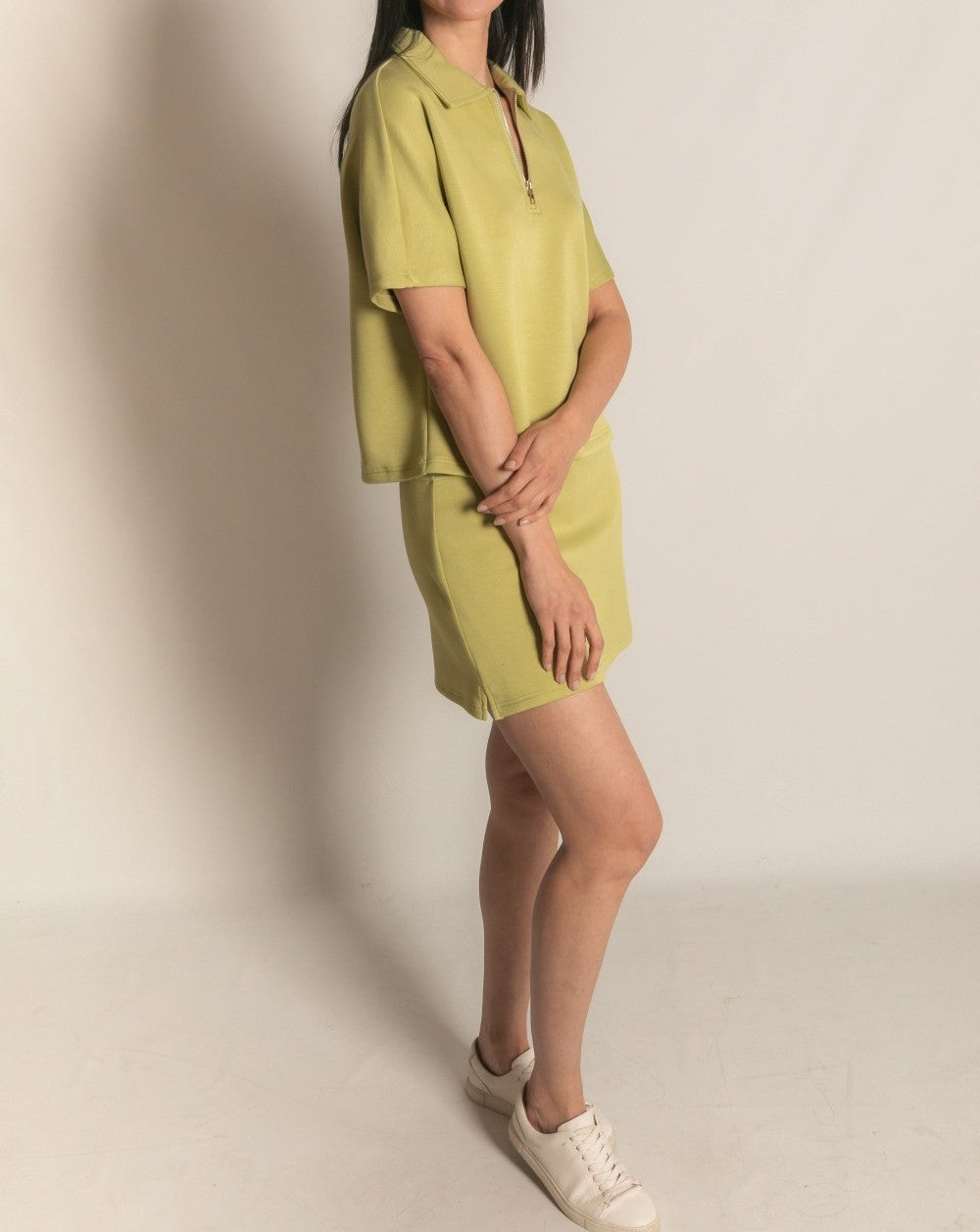 LEMON GRASS PCILL BUTTER MODAL QUARTER ZIP SHORT SLEEVE TOP