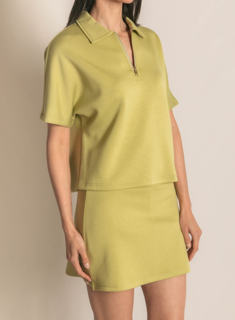 LEMON GRASS PCILL BUTTER MODAL QUARTER ZIP SHORT SLEEVE TOP