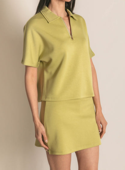 LEMON GRASS PCILL BUTTER MODAL QUARTER ZIP SHORT SLEEVE TOP
