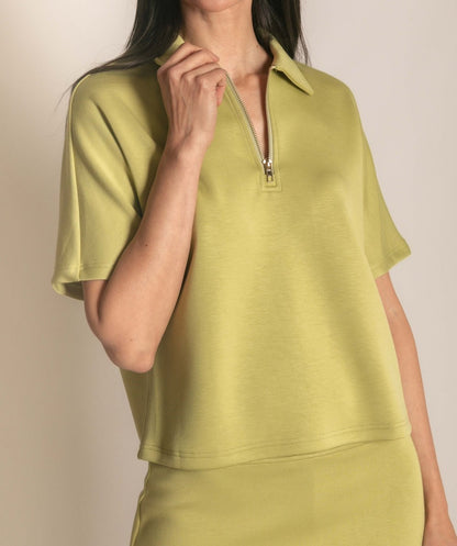 LEMON GRASS PCILL BUTTER MODAL QUARTER ZIP SHORT SLEEVE TOP