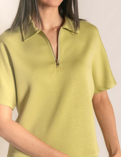LEMON GRASS PCILL BUTTER MODAL QUARTER ZIP SHORT SLEEVE TOP