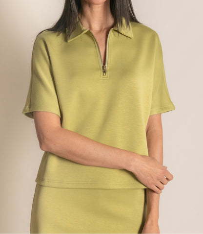 LEMON GRASS PCILL BUTTER MODAL QUARTER ZIP SHORT SLEEVE TOP