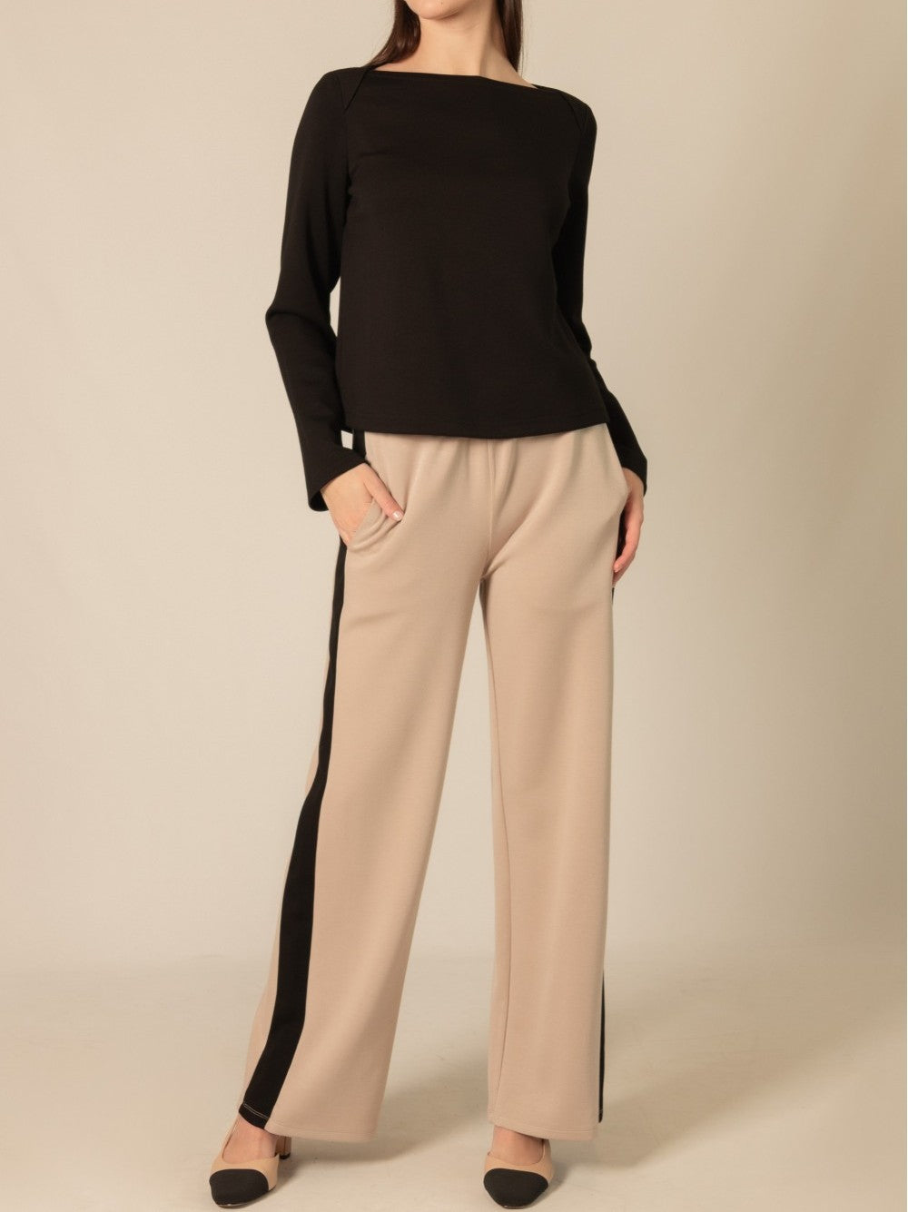 BLACK PCILL BUTTER MODAL BOAT NECK LONG SLEEVE TOP