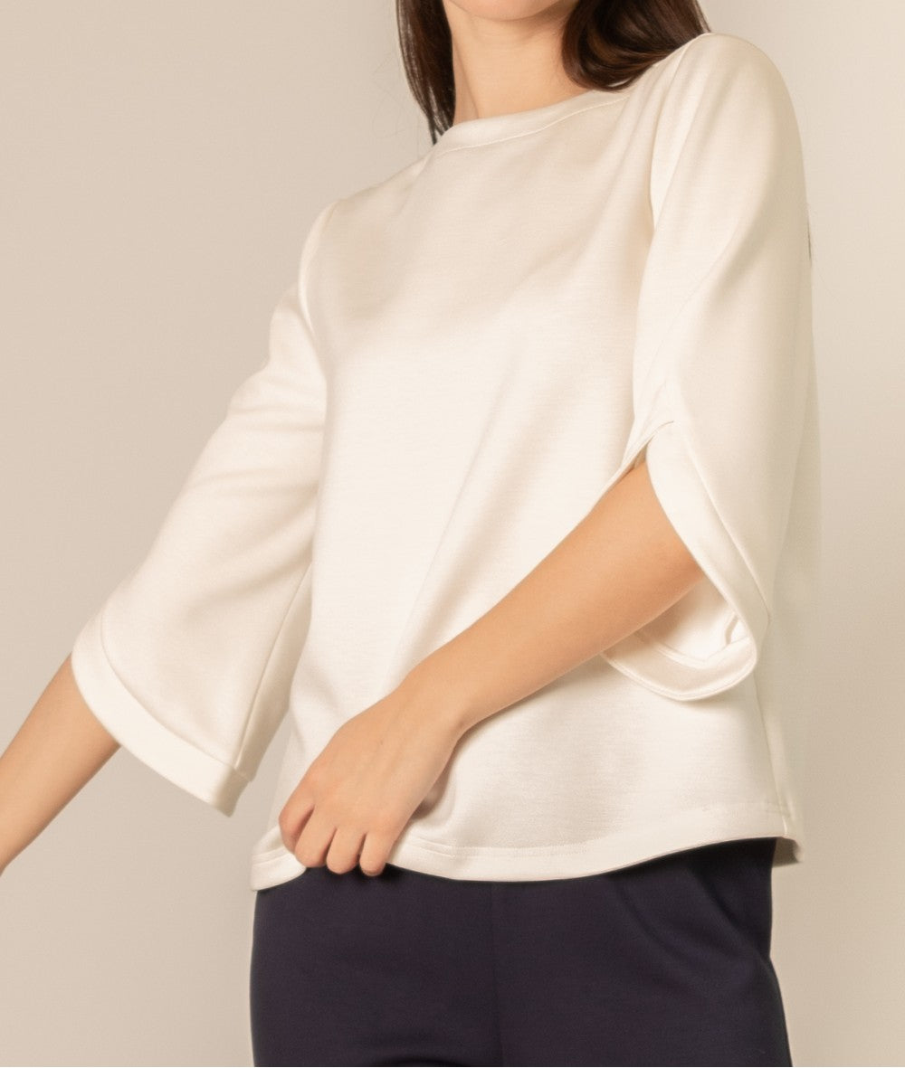 IVORY PCILL BUTTER MODAL FLARE 3/4 SLEEVE ROUND NECK TOP
