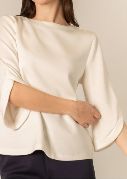 IVORY PCILL BUTTER MODAL FLARE 3/4 SLEEVE ROUND NECK TOP