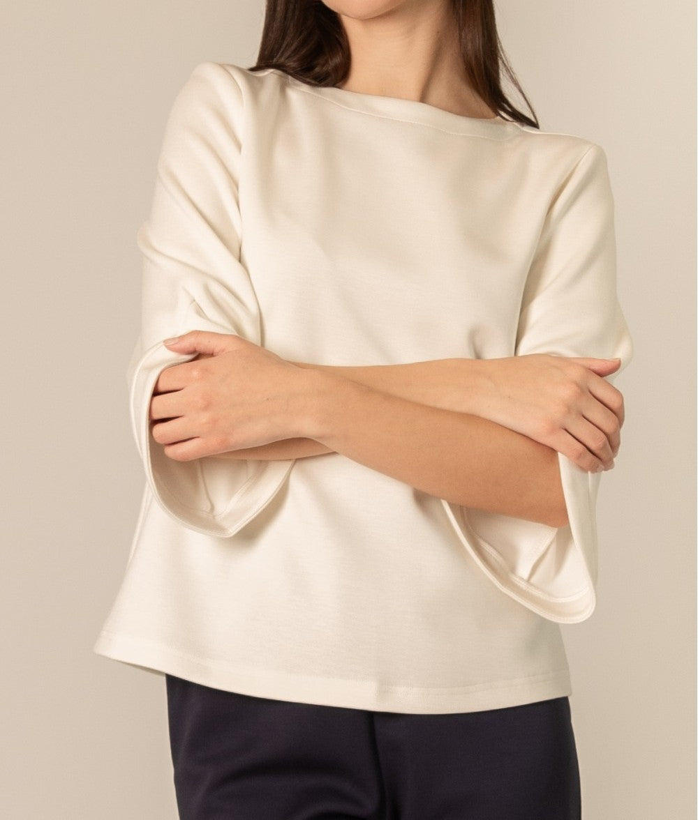 IVORY PCILL BUTTER MODAL FLARE 3/4 SLEEVE ROUND NECK TOP