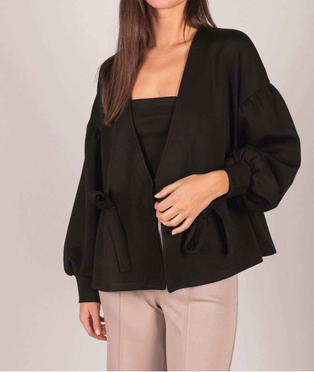 BLACK PCILL BUTTER MODAL WRAP CARDIGAN