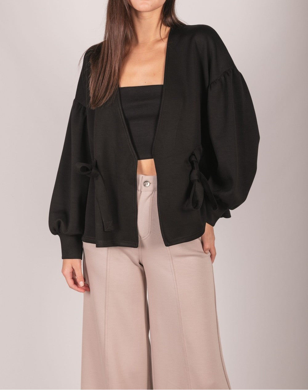 BLACK PCILL BUTTER MODAL WRAP CARDIGAN