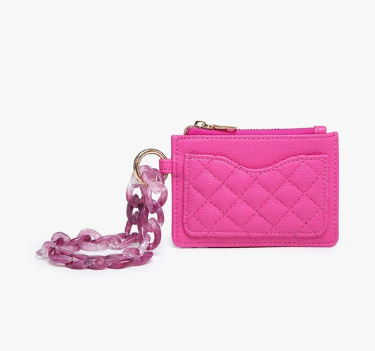 PURPLE RHODES QUILTED WRISTLET WALLET WITH CHAIN BANGLE