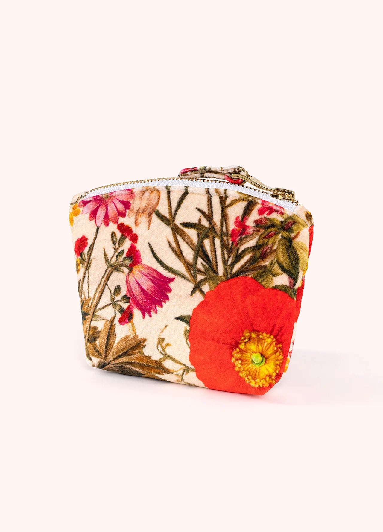 CREAM FINE FLOWERS VELVET MINI POUCH
