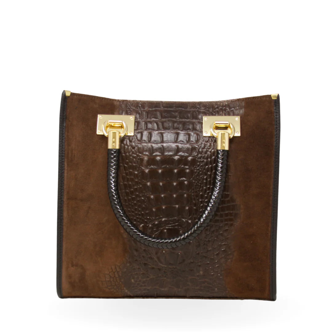 CHOCOLATE CROC GENUINE ITALIAN LEATHER PORTFOLIO BAG