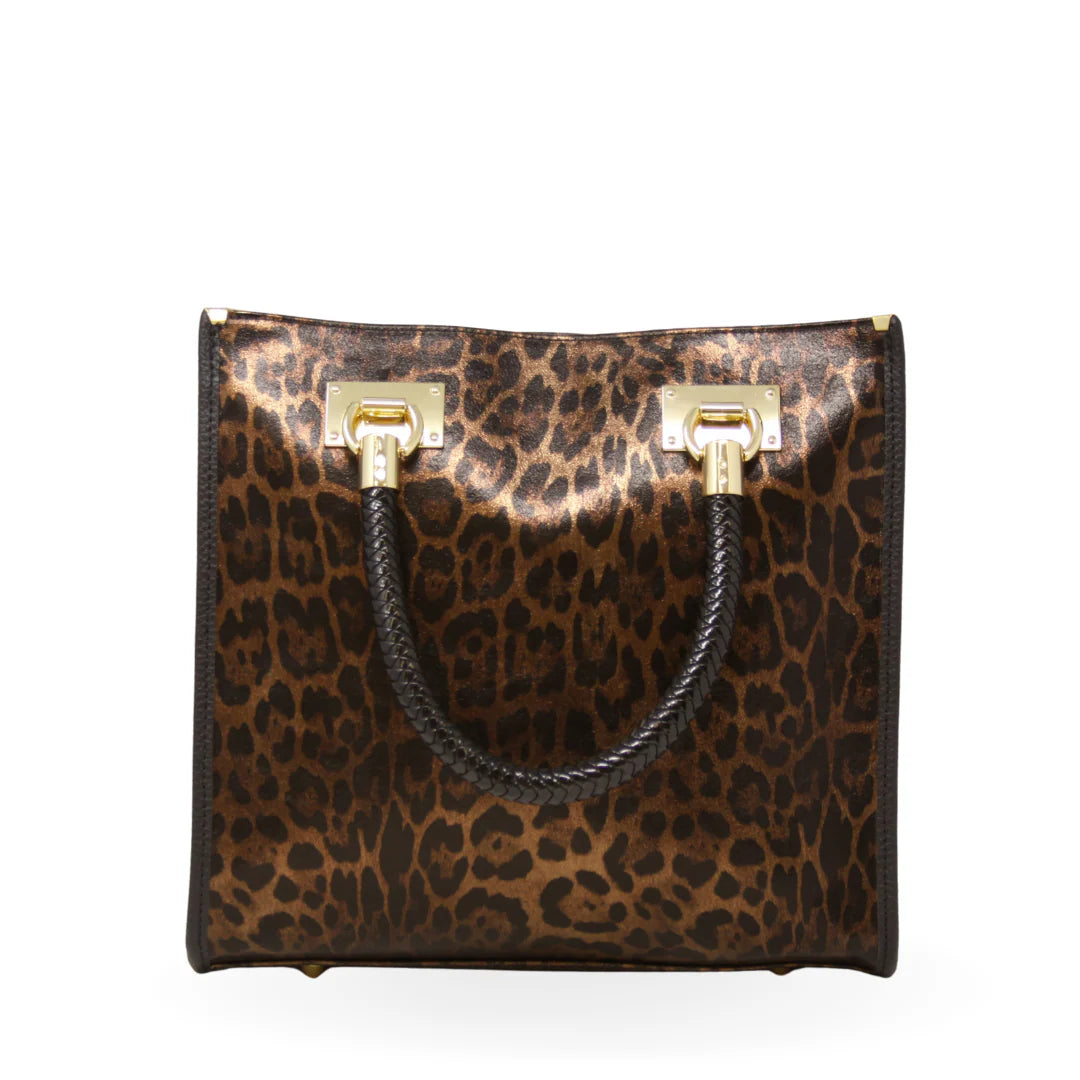LEOPARD PRINT GENUINE ITALIAN LEATHER PORTFOLIO BAG