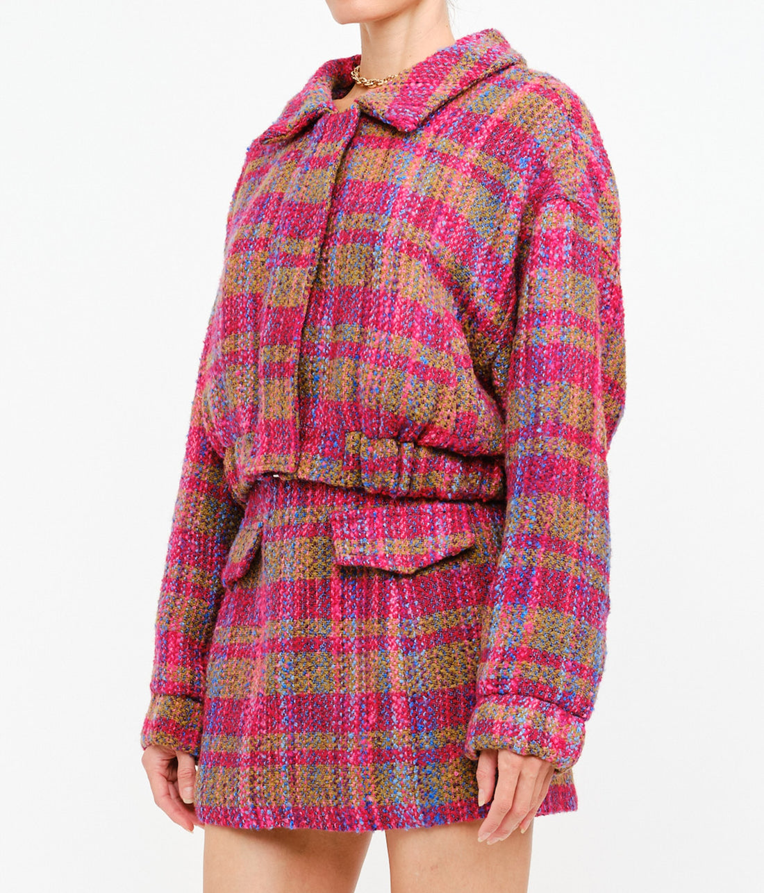 FUCHSIA MULTI PLAID CROPPED AURELIE CROPPED JACKET