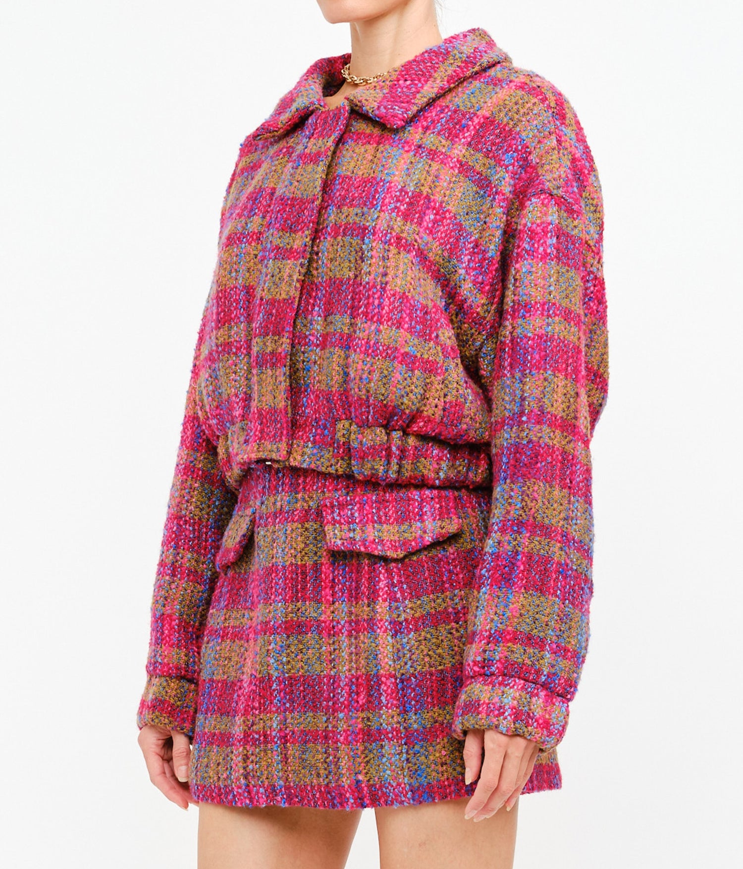 FUCHSIA MULTI PLAID CROPPED AURELIE CROPPED JACKET
