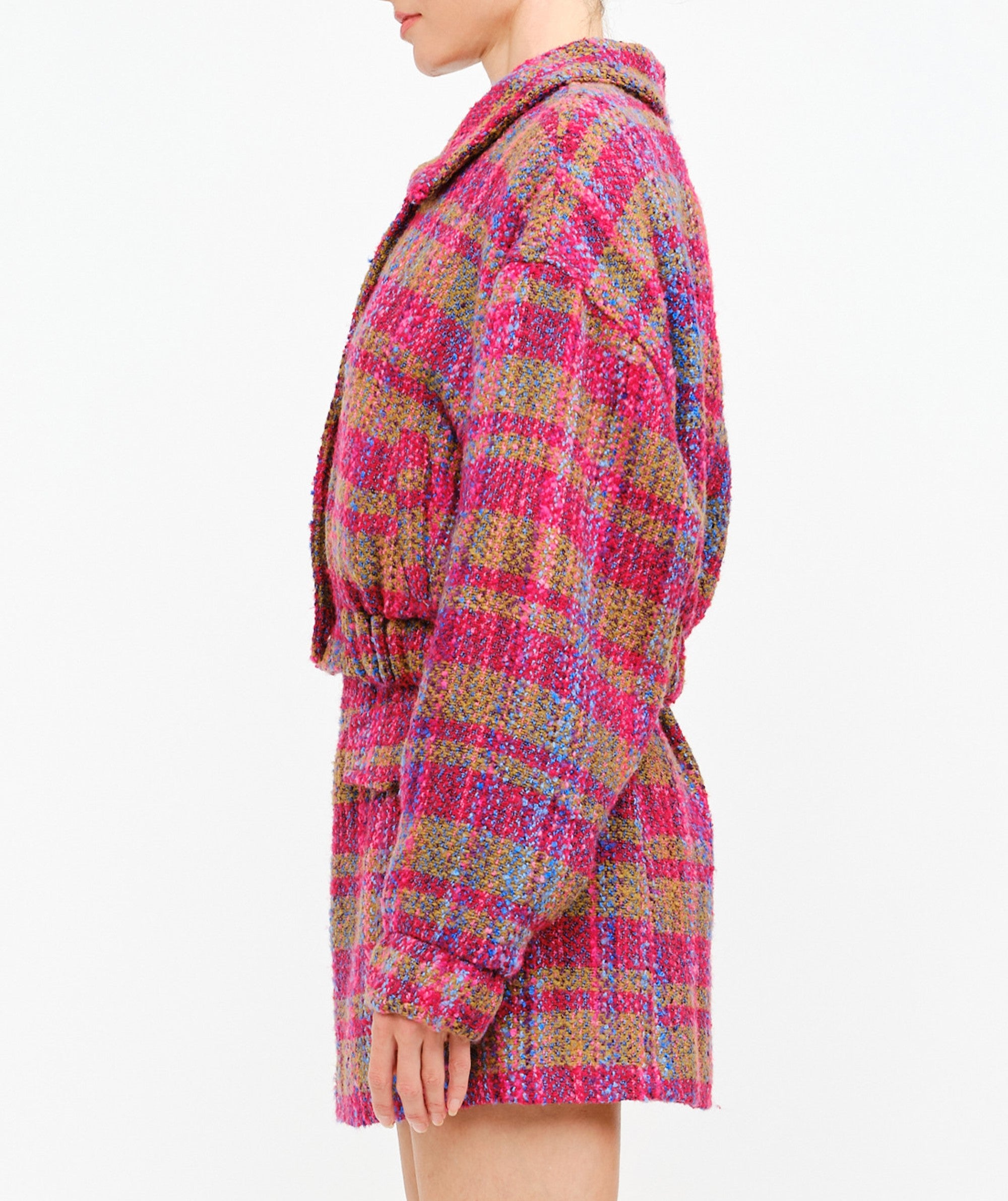 FUCHSIA MULTI PLAID CROPPED AURELIE CROPPED JACKET