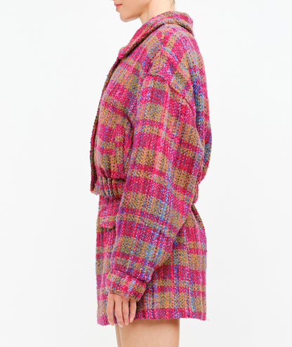 FUCHSIA MULTI PLAID CROPPED AURELIE CROPPED JACKET