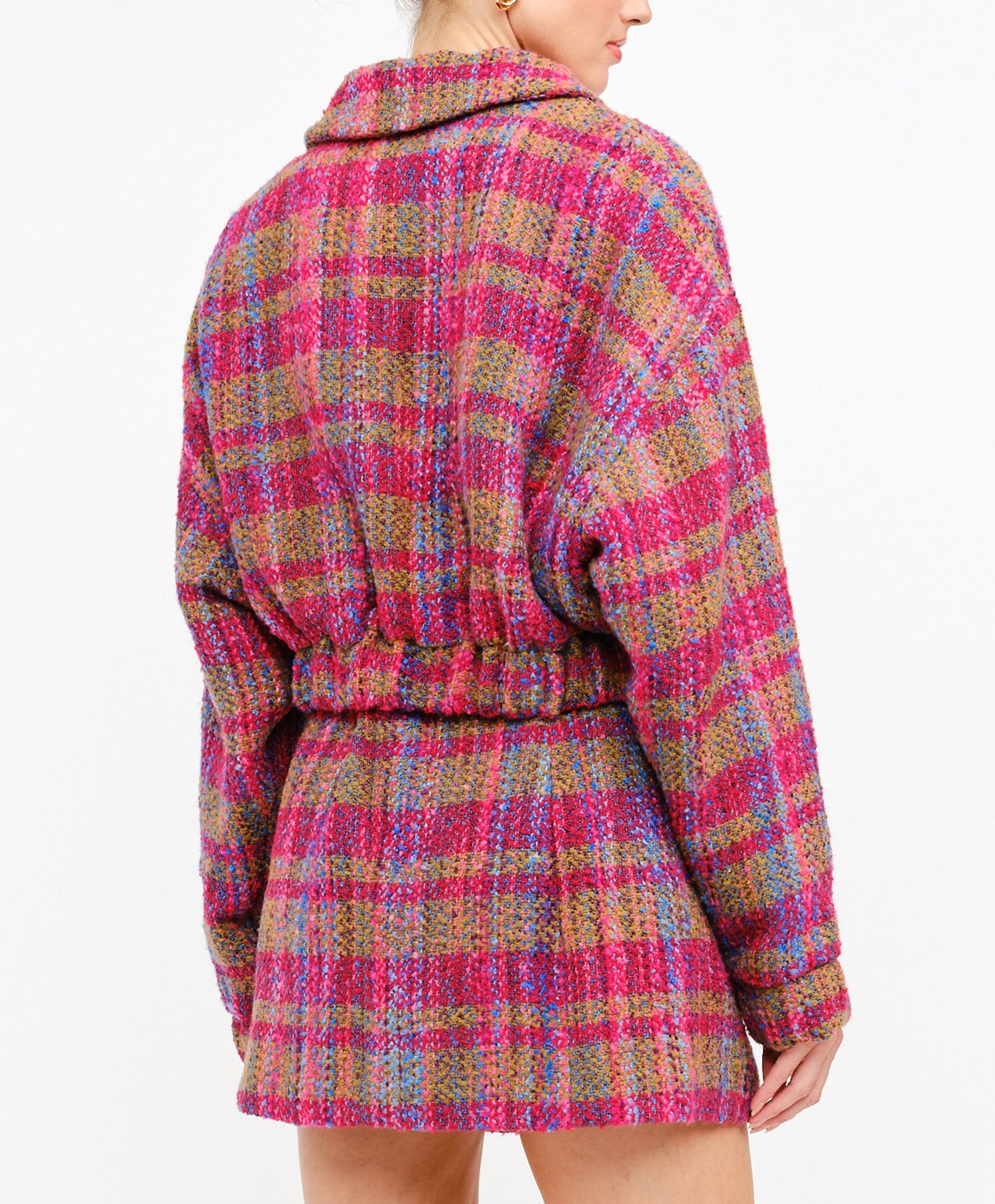 FUCHSIA MULTI PLAID CROPPED AURELIE CROPPED JACKET