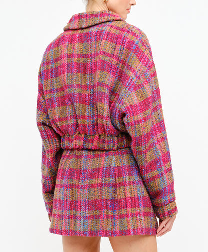 FUCHSIA MULTI PLAID CROPPED AURELIE CROPPED JACKET