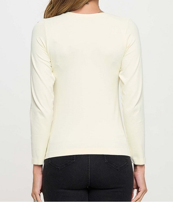 IVORY ONE SIZE SEAMLESS ROUND NECK LONG SLEEVE TOP