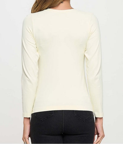 IVORY ONE SIZE SEAMLESS ROUND NECK LONG SLEEVE TOP