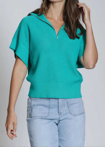 MINT GREEN 1/2 ZIP OPEN KNIT SWEATER TOP