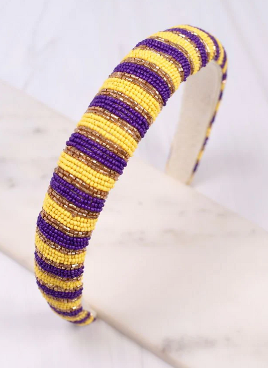 PURPLE/YELLOW STRIPED HEADBAND