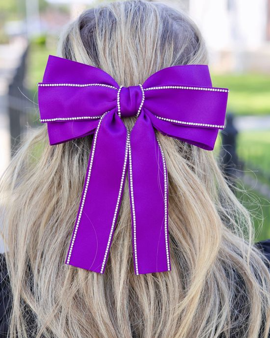 PURPLE EMBELLISHED SATIN BOW