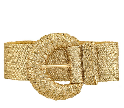GOLD METALLIC STRAW HALF CIRCLE BUCKLE BELT