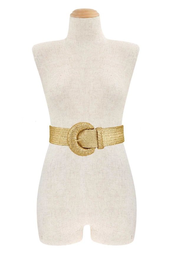 GOLD METALLIC STRAW HALF CIRCLE BUCKLE BELT