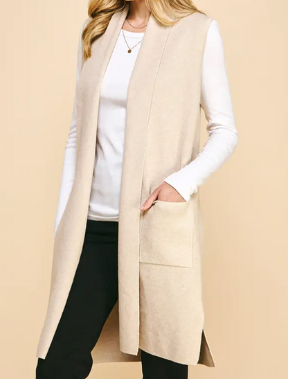 OATMEAL SLEEVELESS CARDIGAN