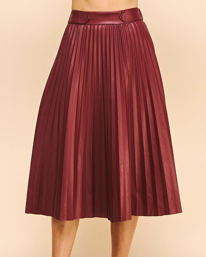 BURGUNDY PLEATED LEATHER SKIRT