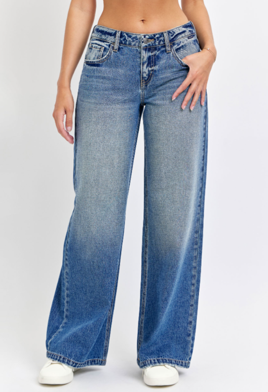 TINTED DENIM LOW RISE WIDE LEG JEAN