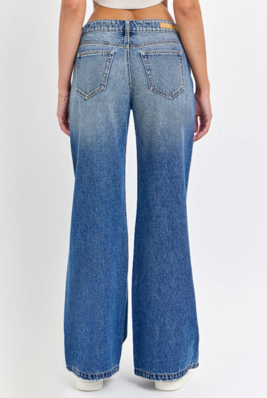 TINTED DENIM LOW RISE WIDE LEG JEAN