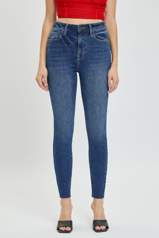 DARK DENIM HIGH RISE ANKLE SKINNY JEAN