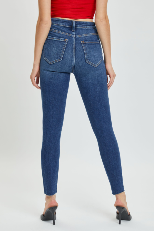 DARK DENIM HIGH RISE ANKLE SKINNY JEAN
