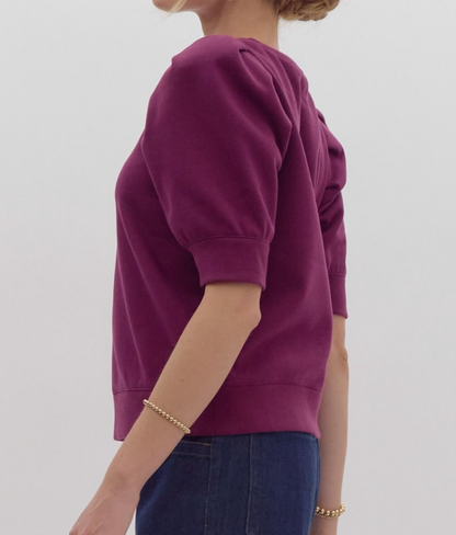 PLUM SHORT PUFF SLEEVE TOP