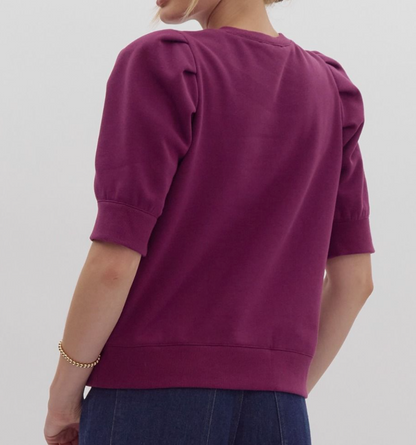 PLUM SHORT PUFF SLEEVE TOP