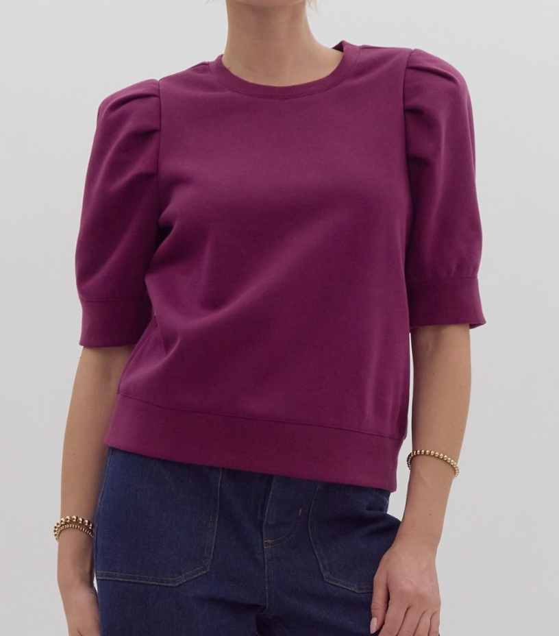 PLUM SHORT PUFF SLEEVE TOP