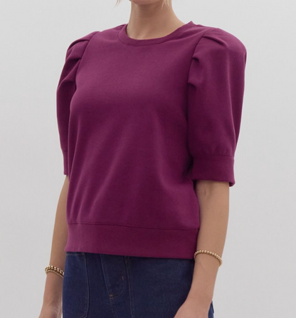 PLUM SHORT PUFF SLEEVE TOP