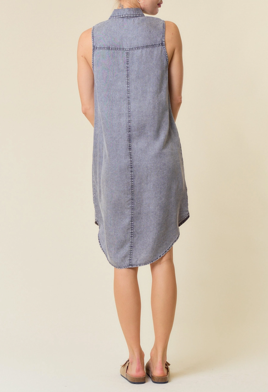 BLACK DENIM SLEEVELESS TENCEL SHIRT DRESS